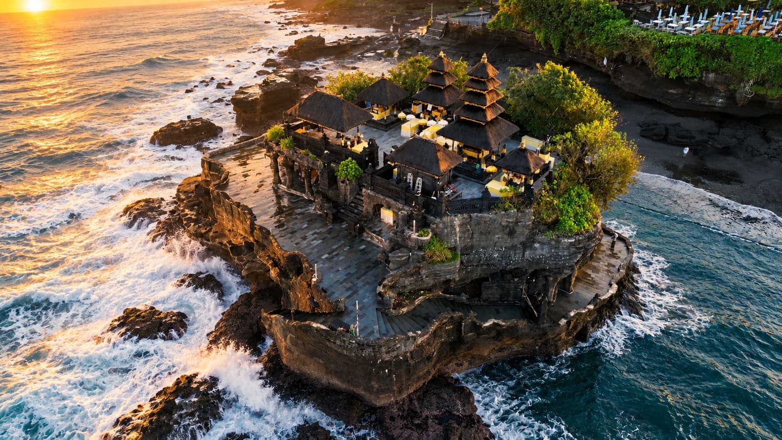 Tanah Lot sea temple at golden hour
